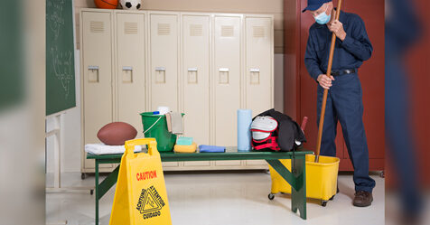 School custodian, cleaning school