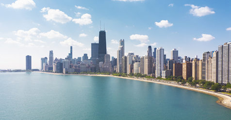 Chicago skyline view from lake