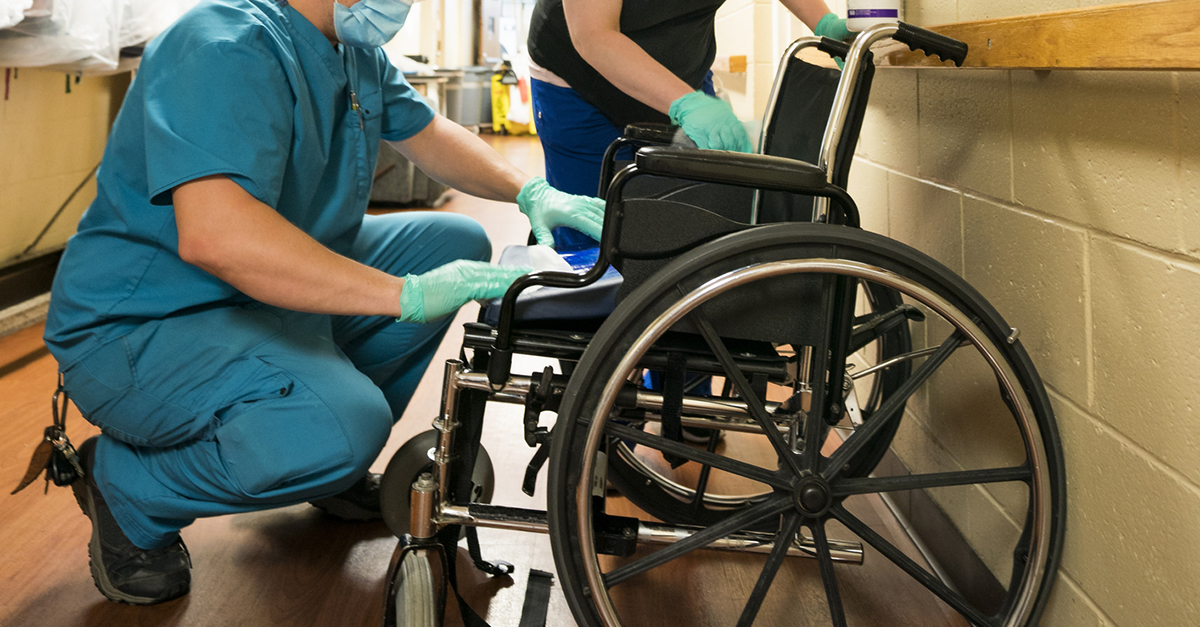 Disinfecting a wheelchair