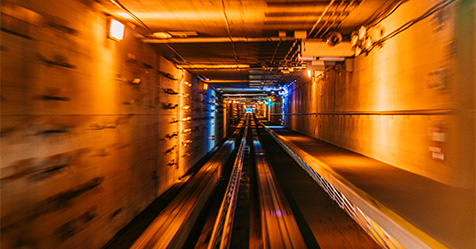 Underground Subway Rail Tunnel in Motion at Denver International Airport