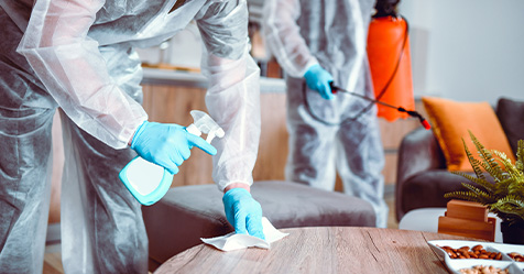 cleaning in biohazard gear